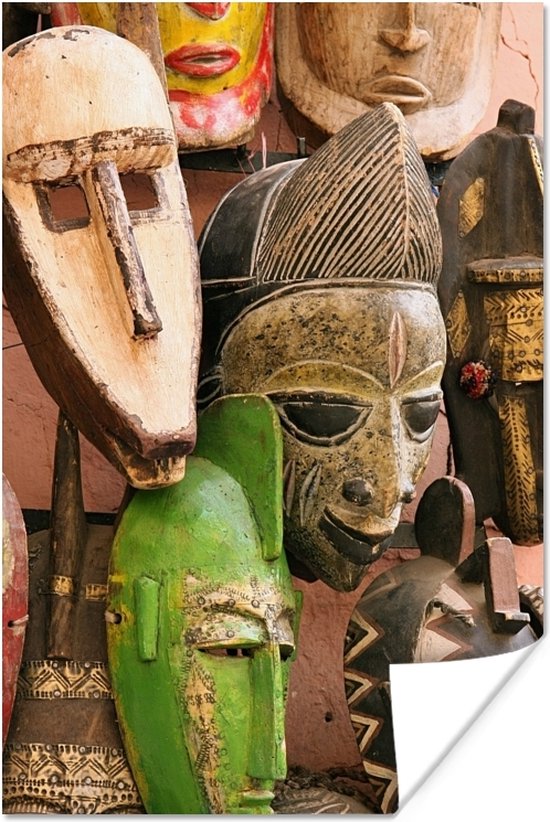Collection de masques africains sur un poster mural papier 60x90 cm -  Tirage photo sur... | bol.com