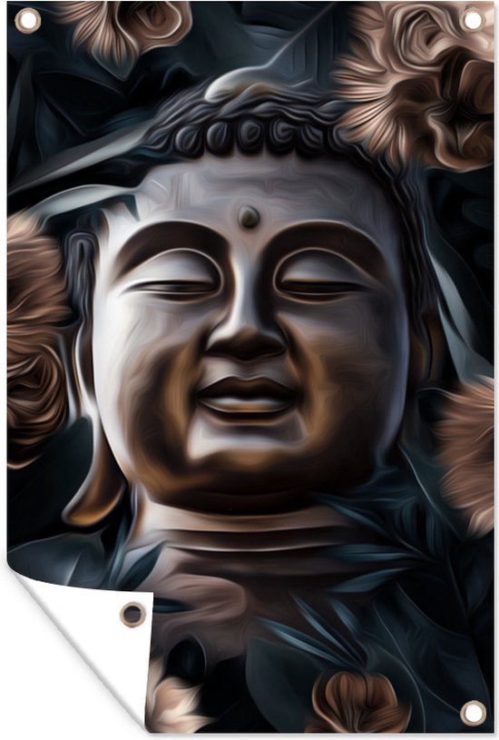 Tuinposter - Tuindoek - Tuinposters buiten - Illustratie - Buddha - Koper - 80x120 cm - Tuin