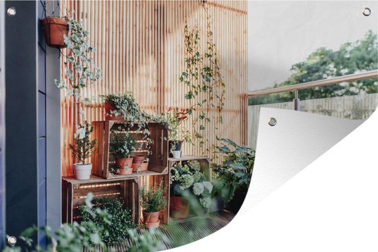 Muurdecoratie Balkon met planten - 180x120 cm - Tuinposter - Tuindoek |  bol.com