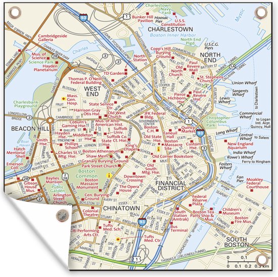 Tuin decoratie Een illustratie van een kaart van het Amerikaanse Boston - 30x40 cm - Tuindoek - Buitenposter