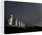 Canvas Schilderij Sterrenhemel boven de Moai beelden - 90x60 cm - Wanddecoratie