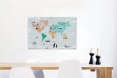 Canvas Wereldkaart - 60x40 - Wanddecoratie Wereldkaart Kinderen - Symbolen - Kompas