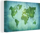 Canvas Wereldkaart - 150x100 - Wanddecoratie Wereldkaart - Perkament - Groen - Kindje - Jongens - Meisjes