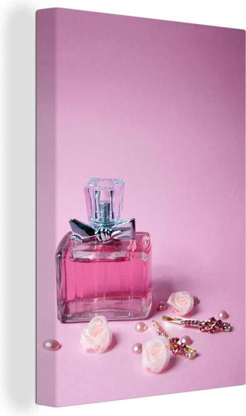Reproduceren Groet dok Canvas Schilderijen - Een fles met roze parfum - 120x180 cm - Wanddecoratie  XXL / | bol.com