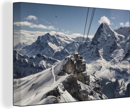 Canvas Schilderij Kabelbaan naar de Zwitserse berg Schilthorn in Europa - 60x40 cm - Wanddecoratie