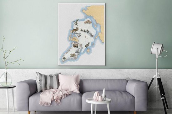 Une carte du Groenland avec des illustrations sur toile 120x160 cm - Tirage photo sur toile (Décoration murale salon / chambre) XXL / Groot format!