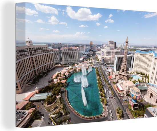 Canvas Schilderij Las Vegas - Fontein - Stad - 60x40 cm - Wanddecoratie