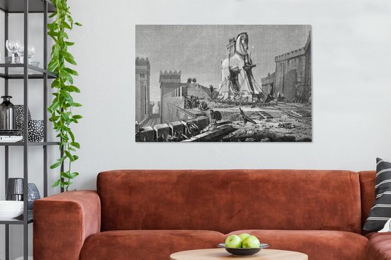 Une illustration antique en noir et blanc de la toile du cheval de Troie 120x80 cm - Tirage photo sur toile (Décoration murale salon / chambre)