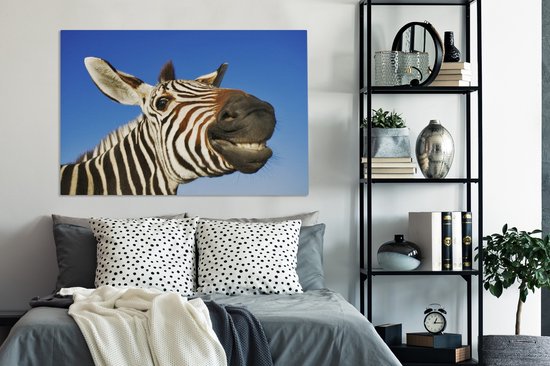 Une drôle de toile de zèbre grimaçant 140x90 cm - Tirage photo sur toile (Décoration murale salon / chambre)