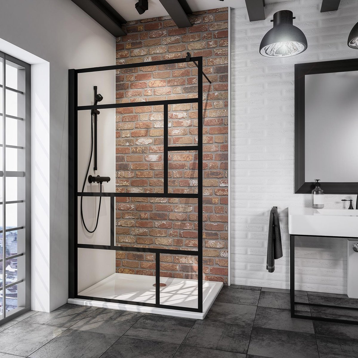 Schulte douchewand inloopdouche - 90 x 200 - mat zwart - veiligheidsglas met decor - antikalk