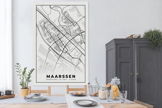 Canvas schilderij 120x180 cm - Wanddecoratie Kaart - Maarssen - Zwart - Wit - Muurdecoratie woonkamer - Slaapkamer decoratie - Kamer accessoires - Schilderijen