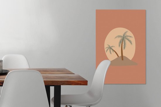 Toile Peinture Palmier - Pastel - Rouge - Soleil - 60x90 cm - Décoration murale