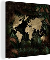 Canvas Wereldkaart - 20x20 - Wanddecoratie Wereldkaart - Planten - Retro