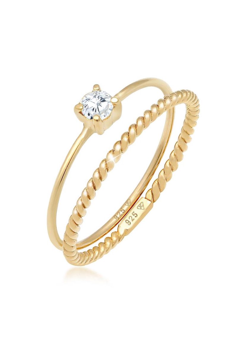 Elli - Ring - Dames Ring Set Gedraaid Trend Blogger met Zirconia steen in 925 Sterling Zilver Gold Plated - Dames