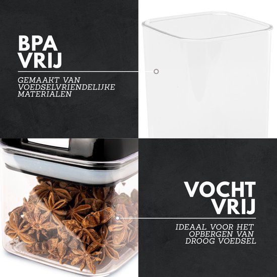 Doorzichtige voorraadpot van BPA-vrij materiaal, ideaal voor droog voedsel. Luchtdichte siliconen afsluiting.