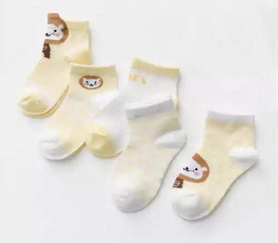 5 paires de chaussettes Bébé New né - ensemble chaussettes bébé - 0-6 mois - chaussettes bébé jaune - lion - lion - multipack - chaussettes animaux