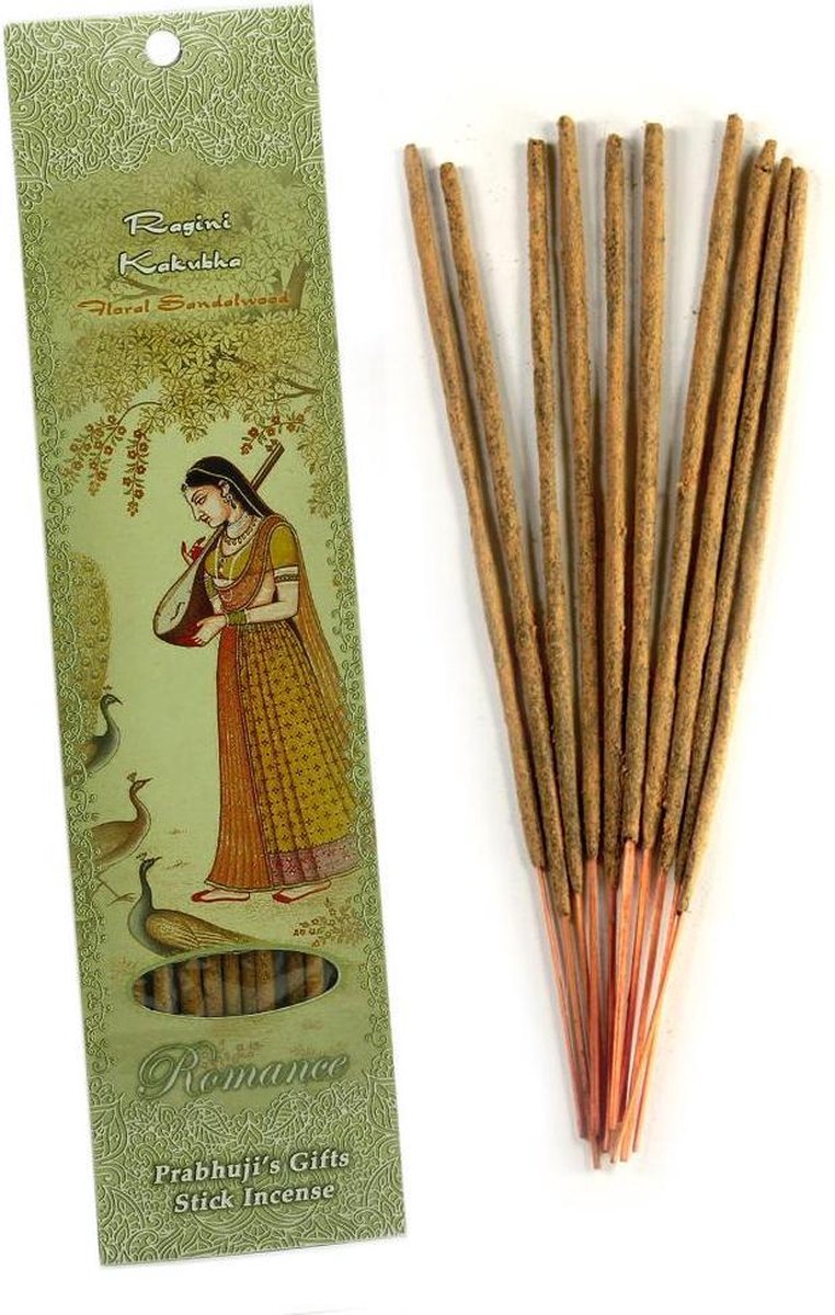 Prabhuji's Gifts Wierooksticks, handgerold, 'Ragini Kakubha' met bloemig sandelhout (Romantiek), 20 sticks Bruin