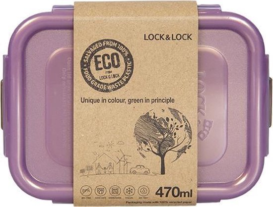 Contenants pour aliments frais Lock & Lock ECO | Boîtes à collation - 470 ml - Durable - Zéro déchet - 100% plastique recyclé - Set de 3 pièces