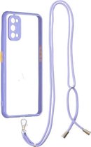 Voor OPPO Realme 7 Pro transparante pc + TPU-telefoonhoes met contrastkleurknop en nekkoord (paars)