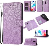 Voor Xiaomi Redmi 8 Skin Feel Reliëf Zonnebloem Horizontale Flip Lederen Case met Houder & Kaartsleuven & Portemonnee & Lanyard (Paars)