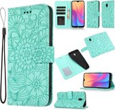Voor Geschikt voor Xiaomi Redmi 8A Skin Feel Reliëf Zonnebloem Horizontale Flip Lederen Case met Houder & Kaartsleuven & Portemonnee & Lanyard (Groen)