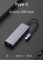 Sounix 5 in 1 USB-C Hub-met HDMI 4k - usb 3.0*3 - PD 2.0