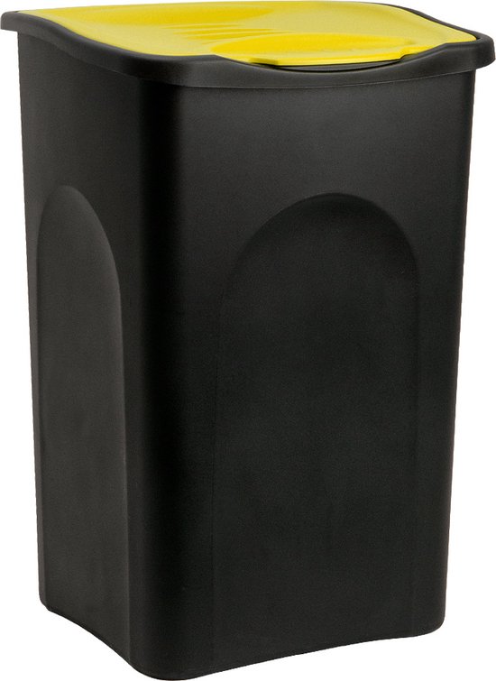 Deuba Poubelle plastique noir / jaune 50L