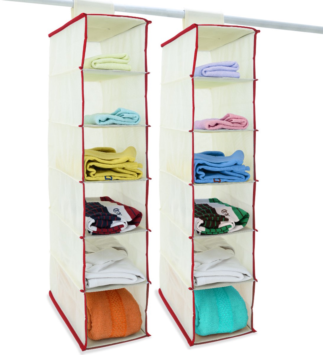 Deuba 2x garderobekasthanger met 6 vakken in beige/rood