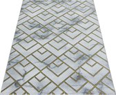 Loper Modern Tapijt Met Marmer Triple Square Design Grijs-Goud kleuren
