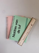 LBM Juf notitieboekje met liniaal - Notitieboek - Kleur zalmroze en bruin