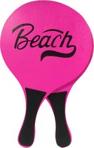 Houten beachball set neon roze - Strand balletjes - Rackets/batjes en bal - Tennis ballenspel