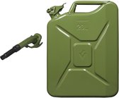 Jerrican en métal vert armée pour carburant 20 litres avec bec 24 cm