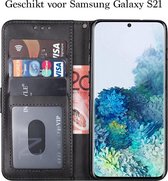 Samsung S21 Hoesje - Samsung galaxy s21 hoesje bookcase zwart wallet case portemonnee book case cover