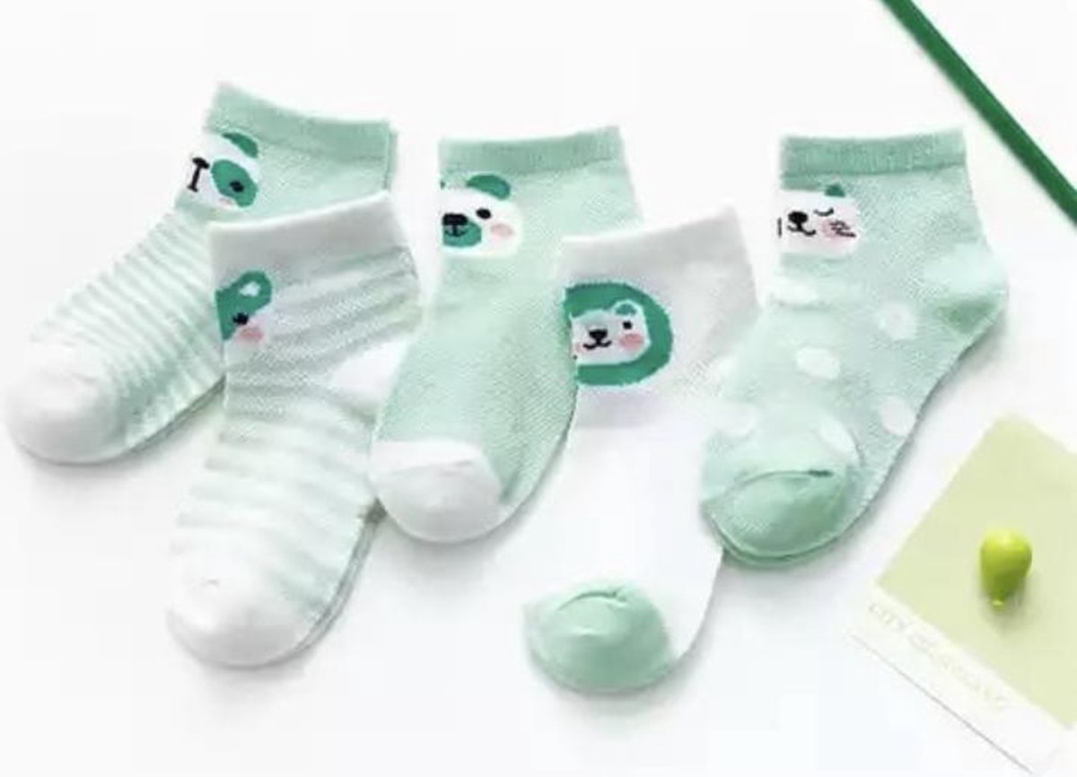 5 paar New born Baby sokken - Set Babysokjes - 0-6 maanden - Groene Babysokken - multipack - Dierensokken - Beestenboel - Baby Sokken - New born sokken - Kraamcadeau voor Jongen of Meisje - Babyshower Cadeau - Kraammand