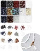 BeautyBeads Kralen Set – 3mm Glaskralen Doosje - Meer dan 6500 Kralen in 15 Kleuren – Praktisch Opbergdoosje met Glaszaad in Neutrale Kleuren - BB202