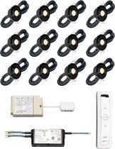 (Complete set) - LED veranda inbouwspot Toledo zwart IO - set van 12 stuks - Kantelbaar - Inclusief transformator & 1 x Somfy IO LED receiver 500 watt & 1 x Somfy IO afstandsbedien