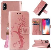 Reliëf Lucky Tree Horizontale Flip Leren Case met Houder & Kaartsleuf & Portemonnee & Lanyard Voor iPhone X / XS (Rose Gold)