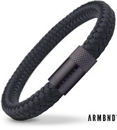 ARMBND® Heren armband - Zwart Touw met Zwart Staal - Maat M - 21 cm lang - Origineel Cadeau voor Man