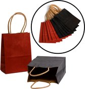 Decopatent® 12 STUKS Rood & Zwarte Papieren zakjes met Handvat - Bruiloft - Traktatie - Uitdeelzakjes - Gift bags - Kinderfeestje