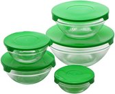Renberg Glazen Voorraadschalen - 10 schalen + 10 deksels - groen