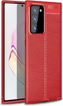 Samsung Note 20 Hoesje Shock Proof Siliconen Hoes Case | Back Cover TPU met Leren Textuur - Rood