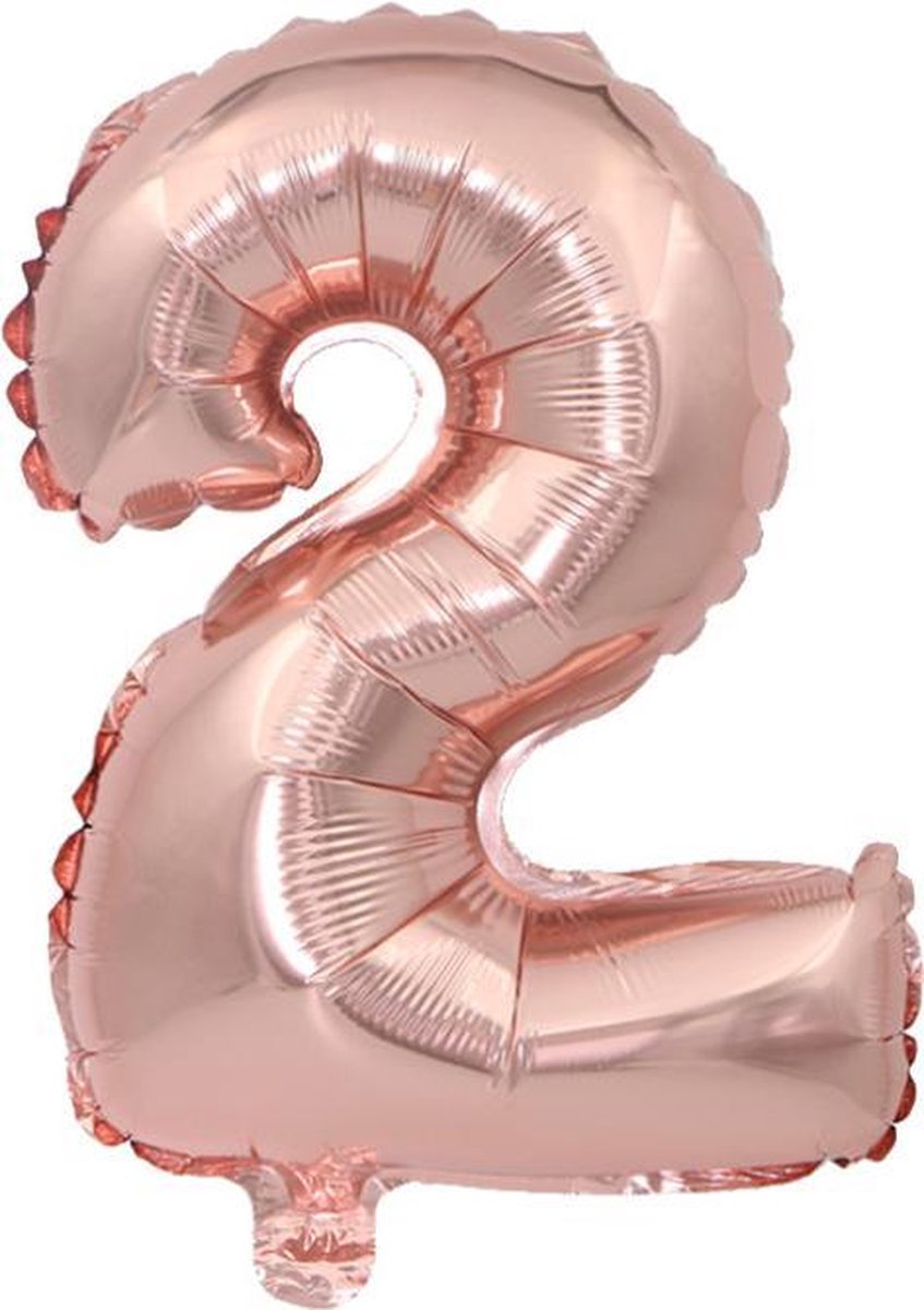 Cijfer ballon 2 jaar Babydouche - 1 meter 100 CM - Rose goud Folie helium ballonnen - rosé verjaardag versiering