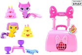 Toi-toys Huisdier In Trolleyset 7-delig Roze 17 Cm