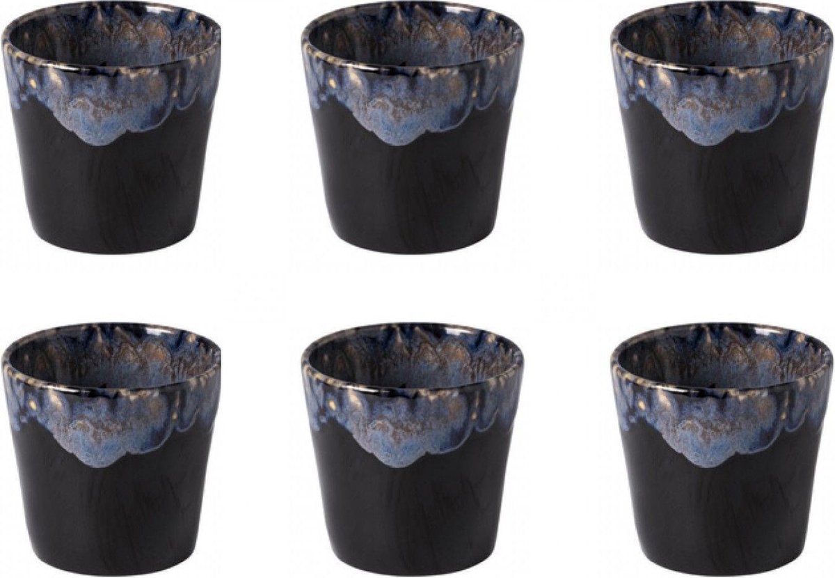 Costa Nova - servies - lungo kop - Grespresso zwart - aardewerk - set van 6 - H 7,5 cm