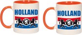 2x stuks Holland beker / mok wit en oranje - 300 ml - voetbal supporter / fan