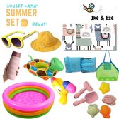 OP=OP ‘Sunset Lama’ Kinder Summer Set - Zomer Set - Strandlaken - strandtas - drinkfles - zonnebril - zon hoedje - opblaasbaar zwembad, zwembandjes en zwemband - zandvormpjes - schepje - hakj