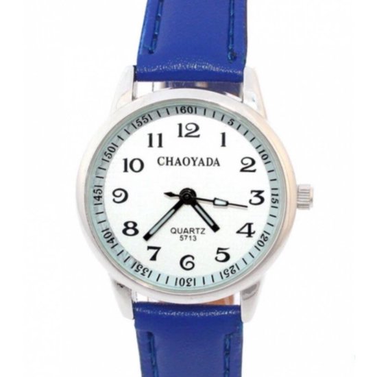 Horloge- midden blauw- 3 cm -Chayonada-Leer- Extra batterij- Charme Bijoux