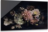 Glasschilderij  - 80 x 120 cm  - bloemen - paars - lila - goud - Bloemen met Gouden tinten