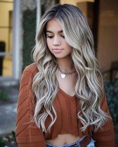 Pro-Care Ombre As Blond Golf Kleur Pruik Dames - 70cm Golvend Haar - Wig - Verstelbaar - Vederlicht 200g