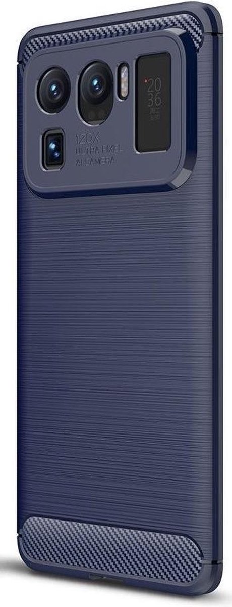 Geborsteld TPU Hoesje Geschikt voor Xiaomi Mi 11 Ultra | Beschermhoes | Back Cover | Flexibel TPU | Stijlvol Carbon | Dun | Blauw